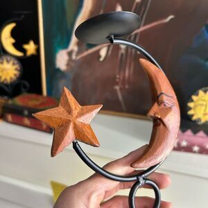 Vintage 8” X 6" Black and Brown Moon Star Candle Holder